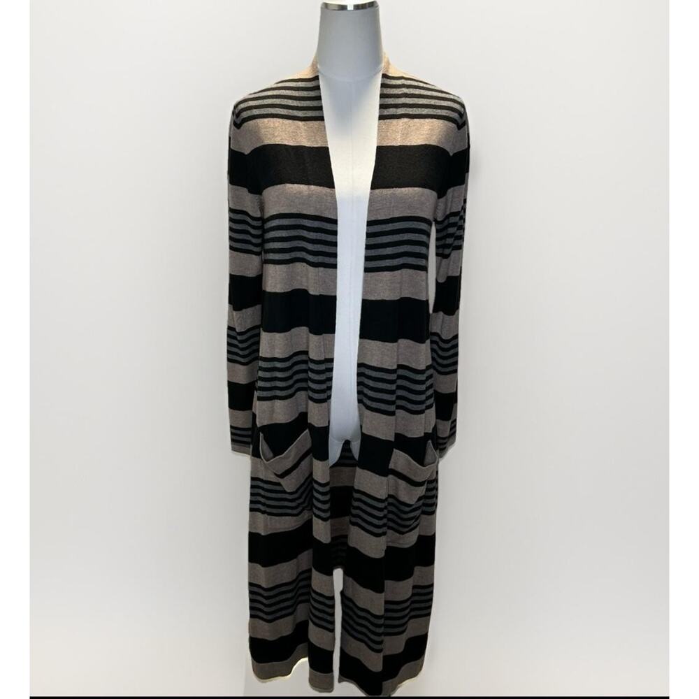 Laurie Felt Cardigan Sweater Womens Medium Striped Cashmere Blend Pockets Long